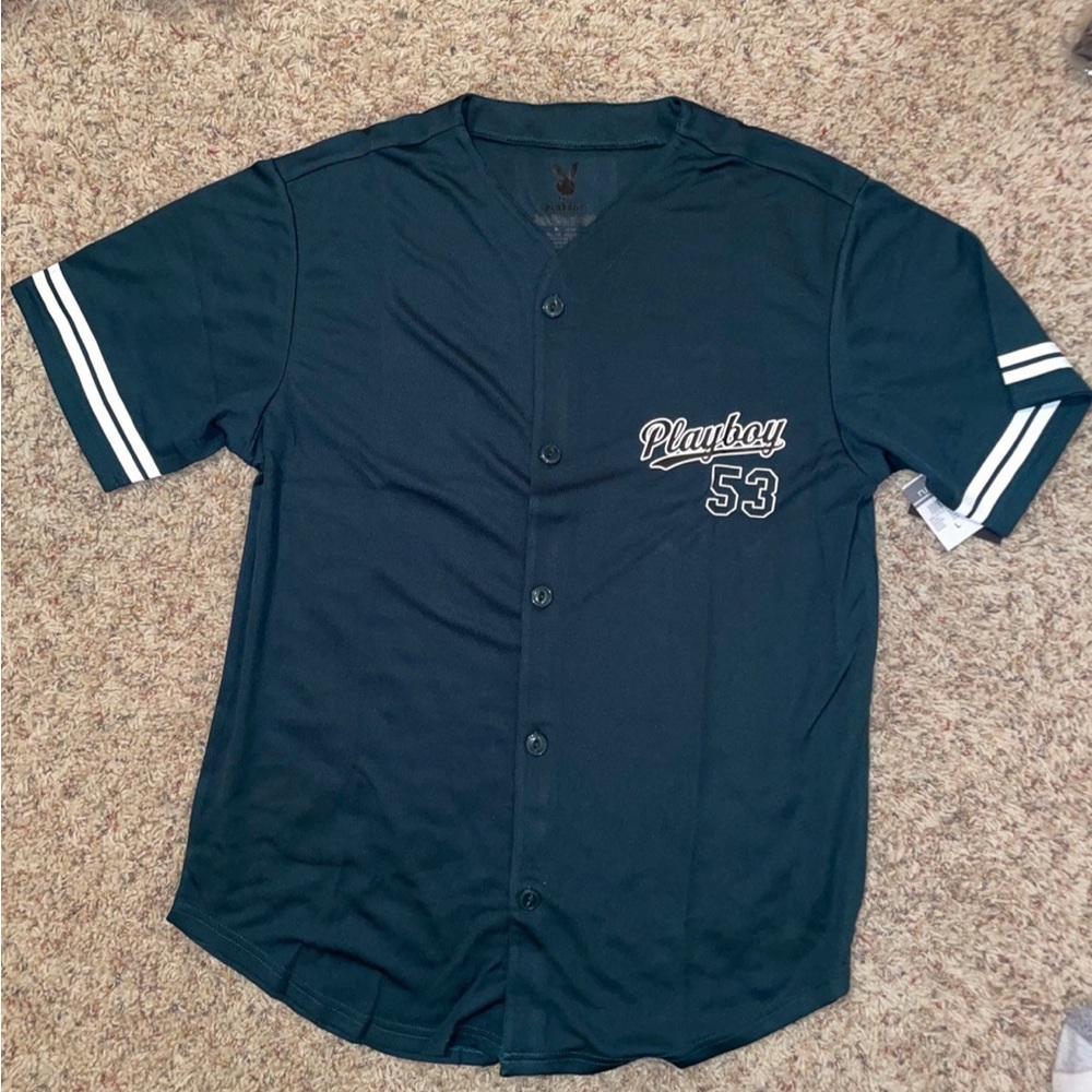 Jersey NWT Hunter Green Playboy Graphic Baseball Jersey size small